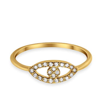 Evil Eye Ring Round Yellow Tone, Simulated CZ 925 Sterling Silver